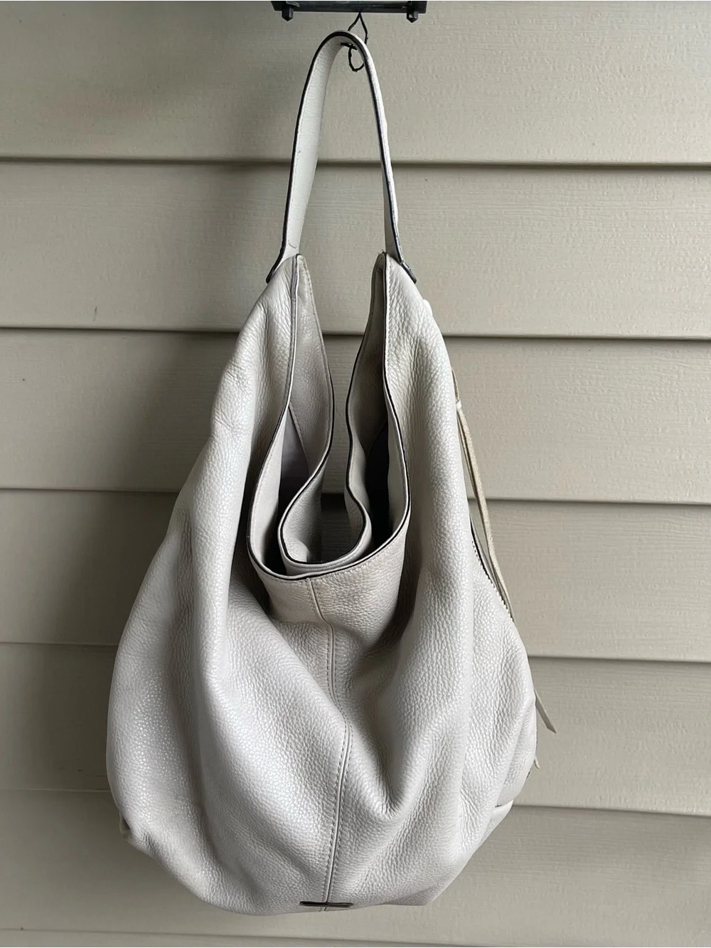 Rebecca Minkoff Grey Pebbled Hobo Shoulder Bag Zip Silver Hardware